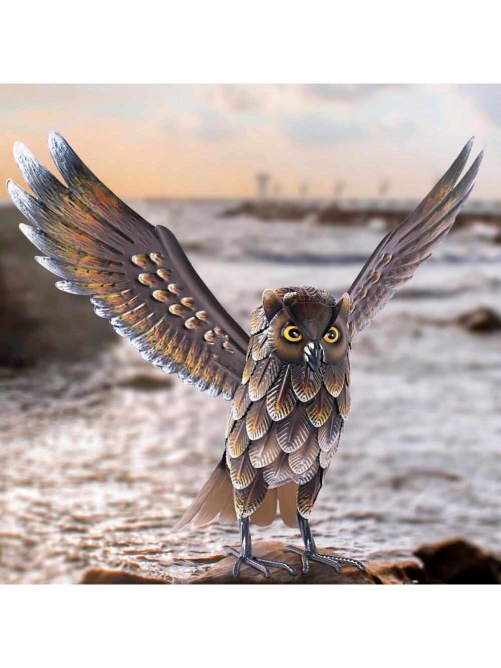 Charming Metal Owl Garden Sculpture - Unique Yard Art for Patio & Outdoor Decor